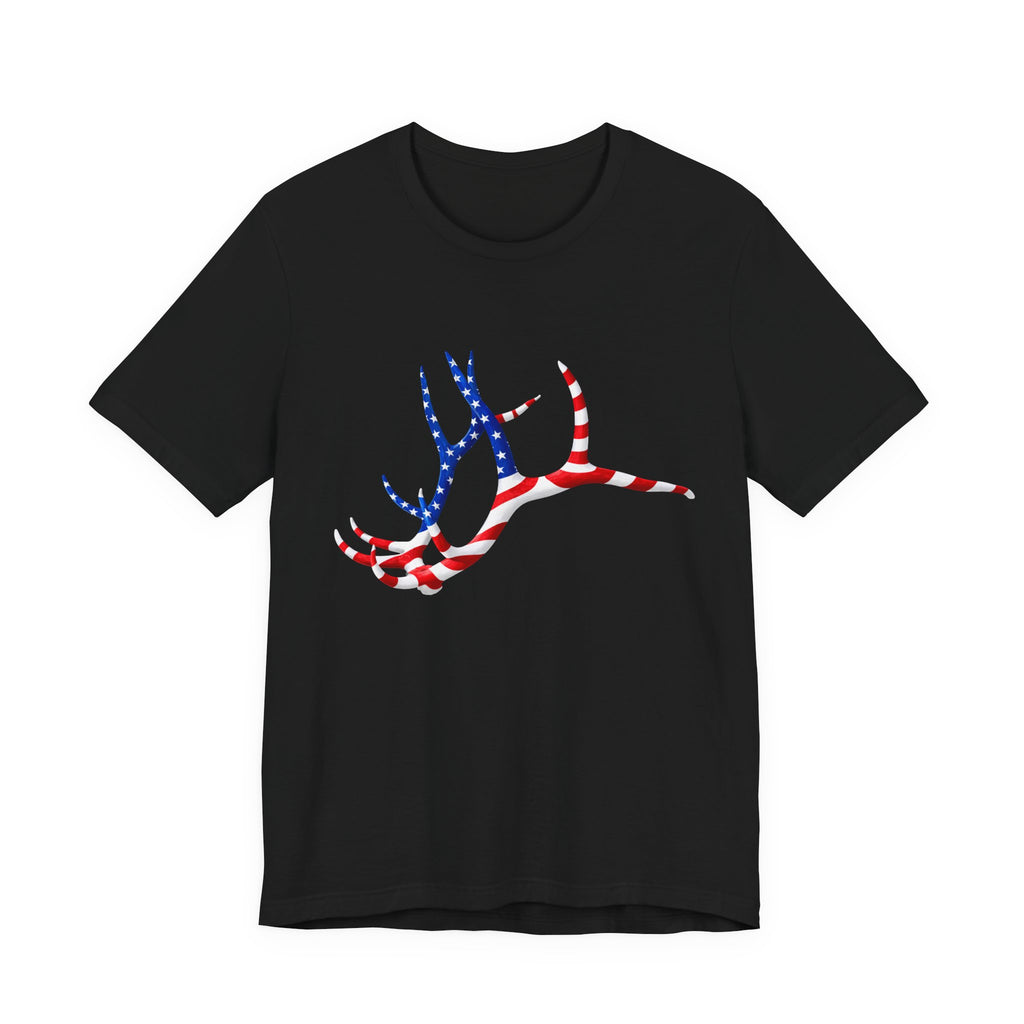 American Flag Elk Antlers T-Shirt — Patriotic Hunting Tee
