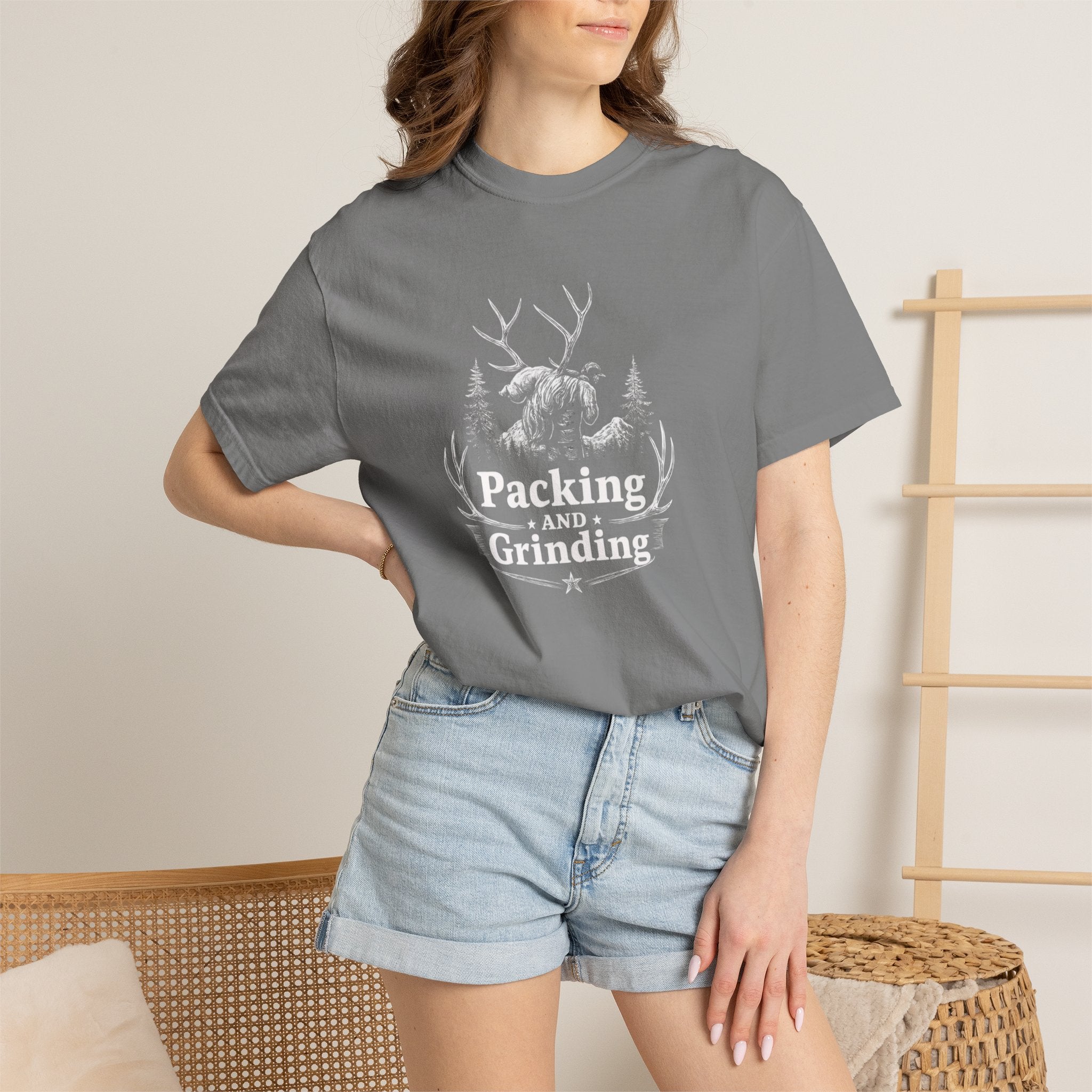 Back country elk pack out T-Shirt — Minimal Woodland Antler Graphic