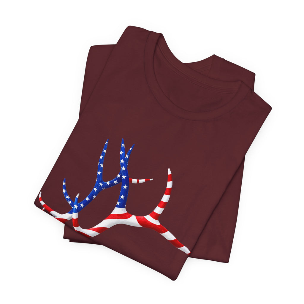 American Flag Elk Antlers T-Shirt — Patriotic Hunting Tee