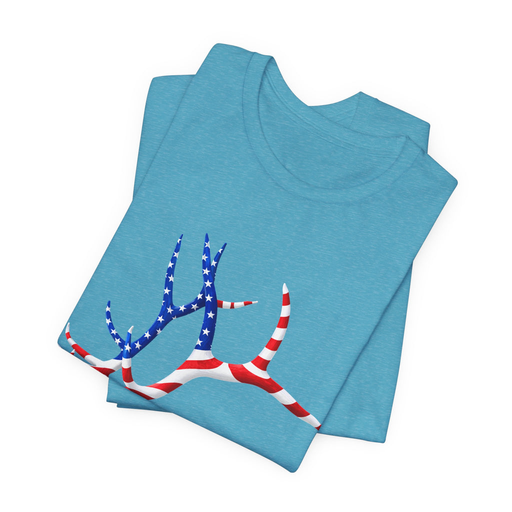 American Flag Elk Antlers T-Shirt — Patriotic Hunting Tee