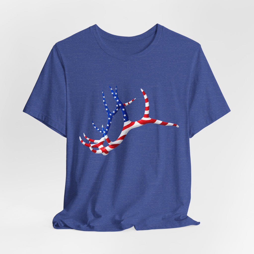 American Flag Elk Antlers T-Shirt — Patriotic Hunting Tee