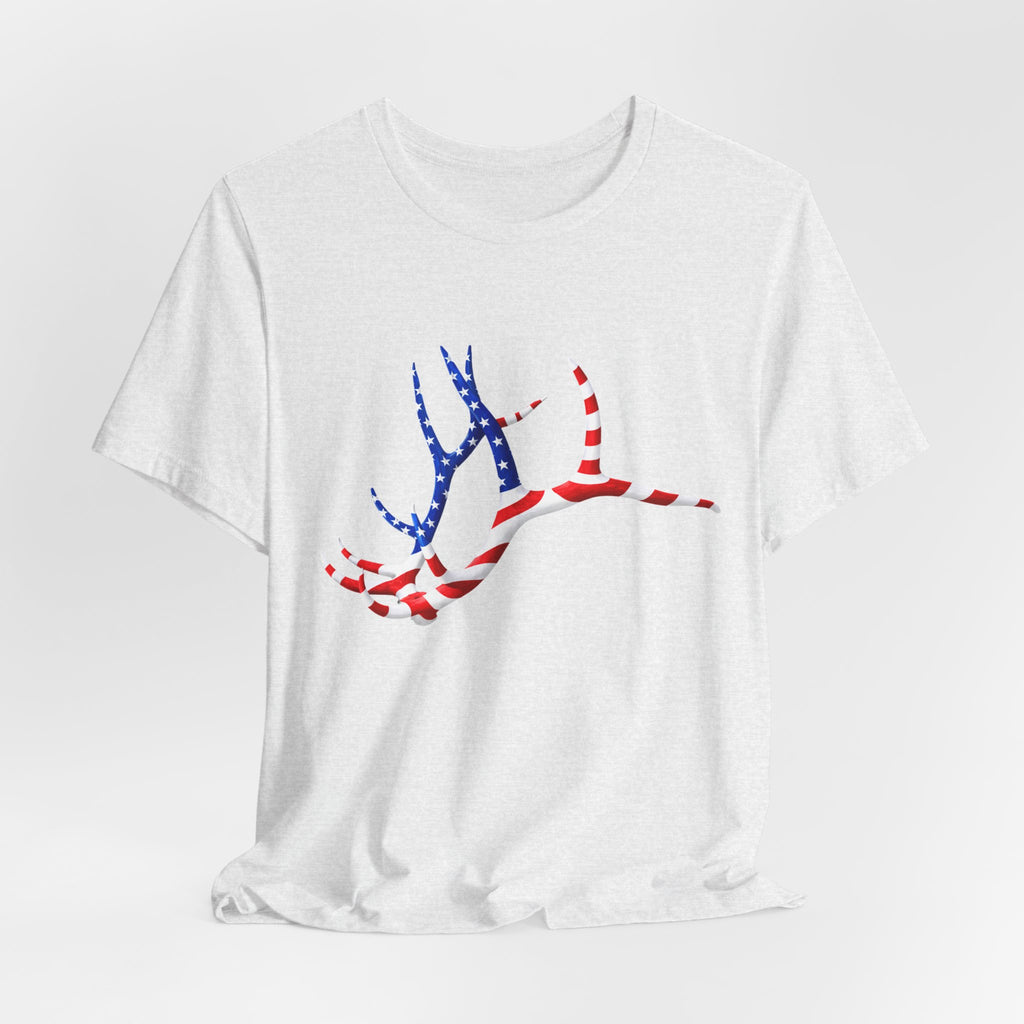 American Flag Elk Antlers T-Shirt — Patriotic Hunting Tee