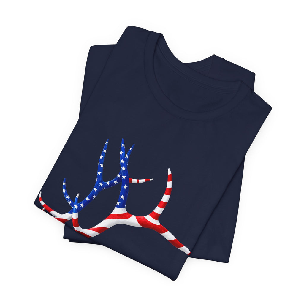 American Flag Elk Antlers T-Shirt — Patriotic Hunting Tee