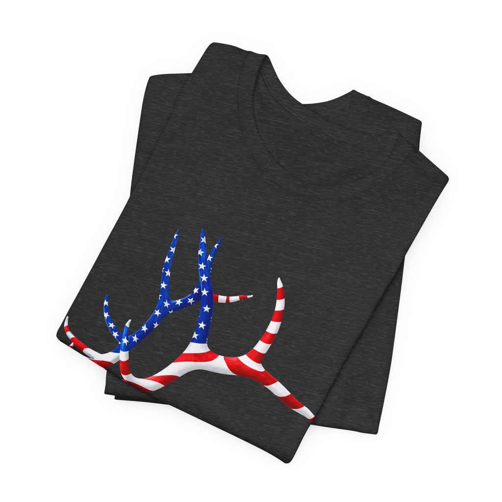 American Flag Elk Antlers T-Shirt — Patriotic Hunting Tee