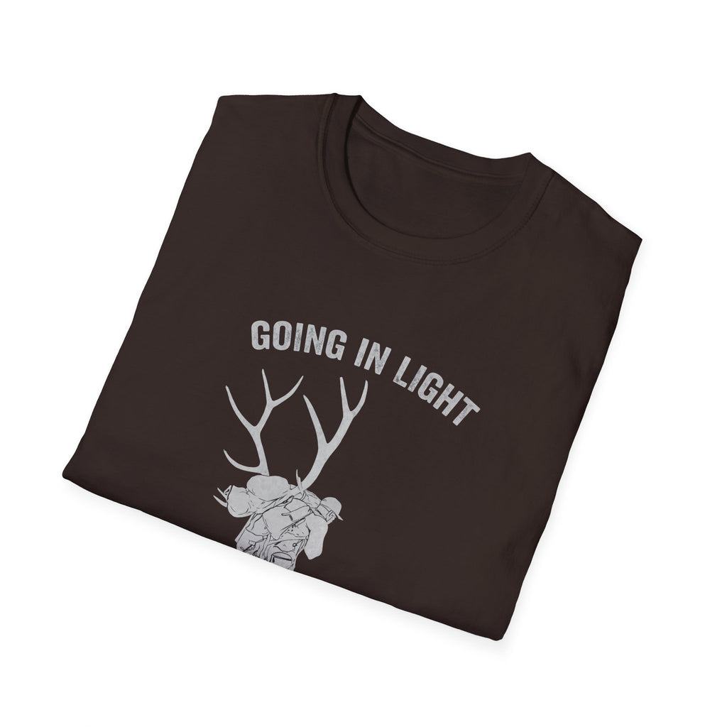 T-Shirt — 'Going in Light, Coming Out Heavy' Elk Packout Graphic