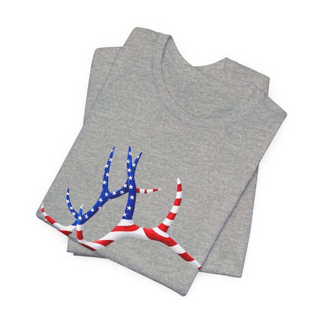 American Flag Elk Antlers T-Shirt — Patriotic Hunting Tee