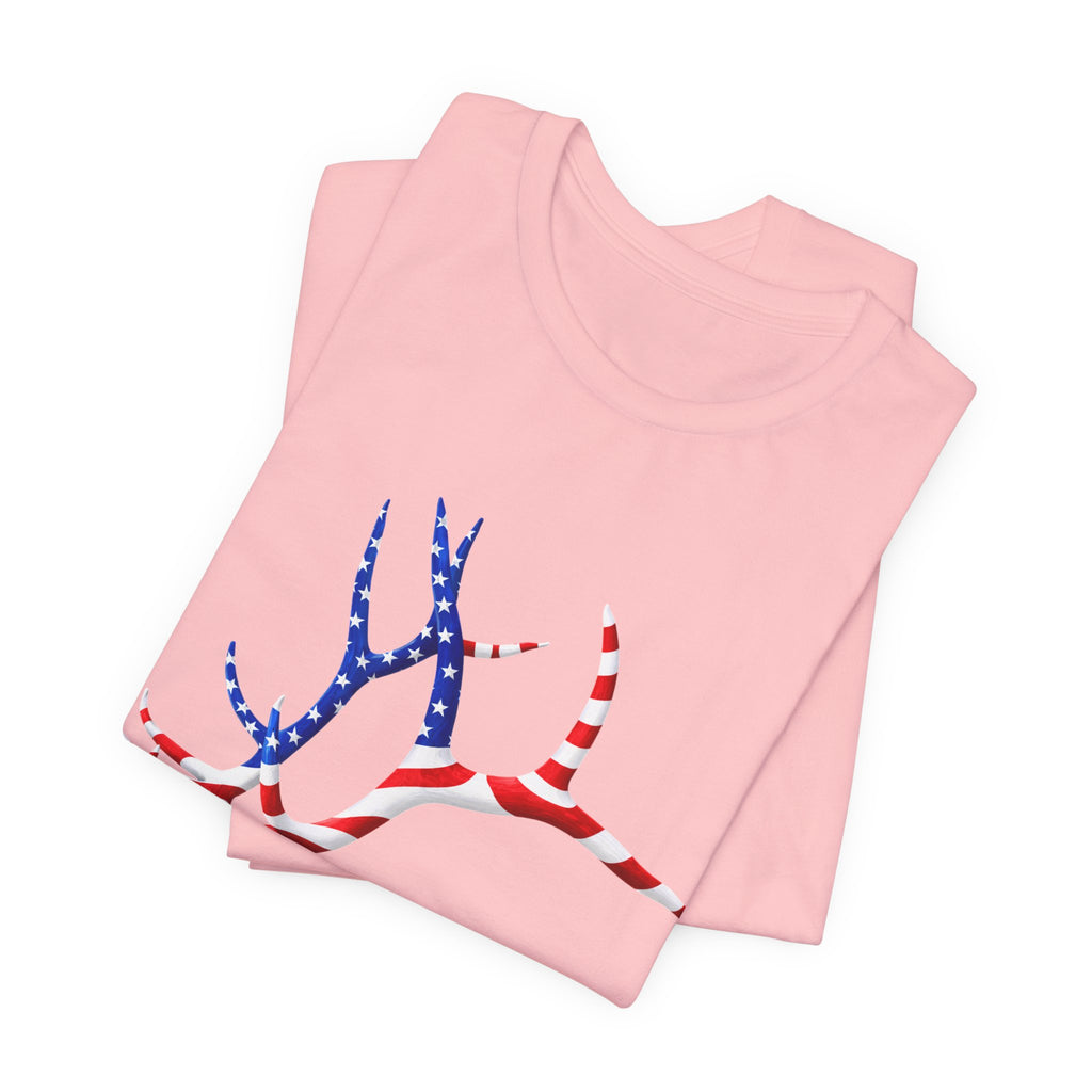 American Flag Elk Antlers T-Shirt — Patriotic Hunting Tee