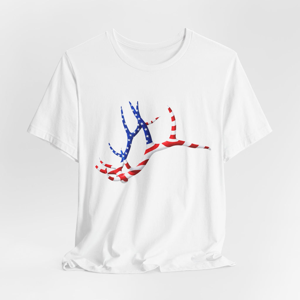 American Flag Elk Antlers T-Shirt — Patriotic Hunting Tee