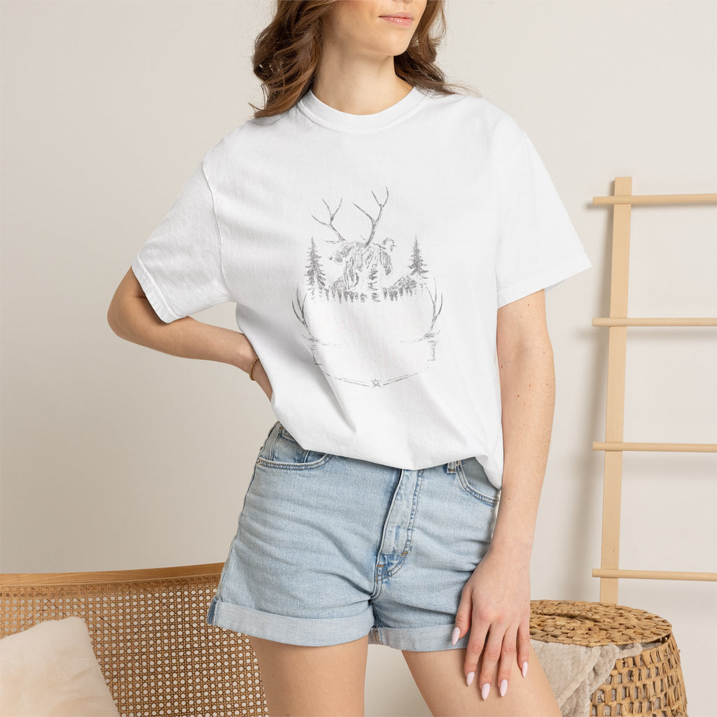 Back country elk pack out T-Shirt — Minimal Woodland Antler Graphic