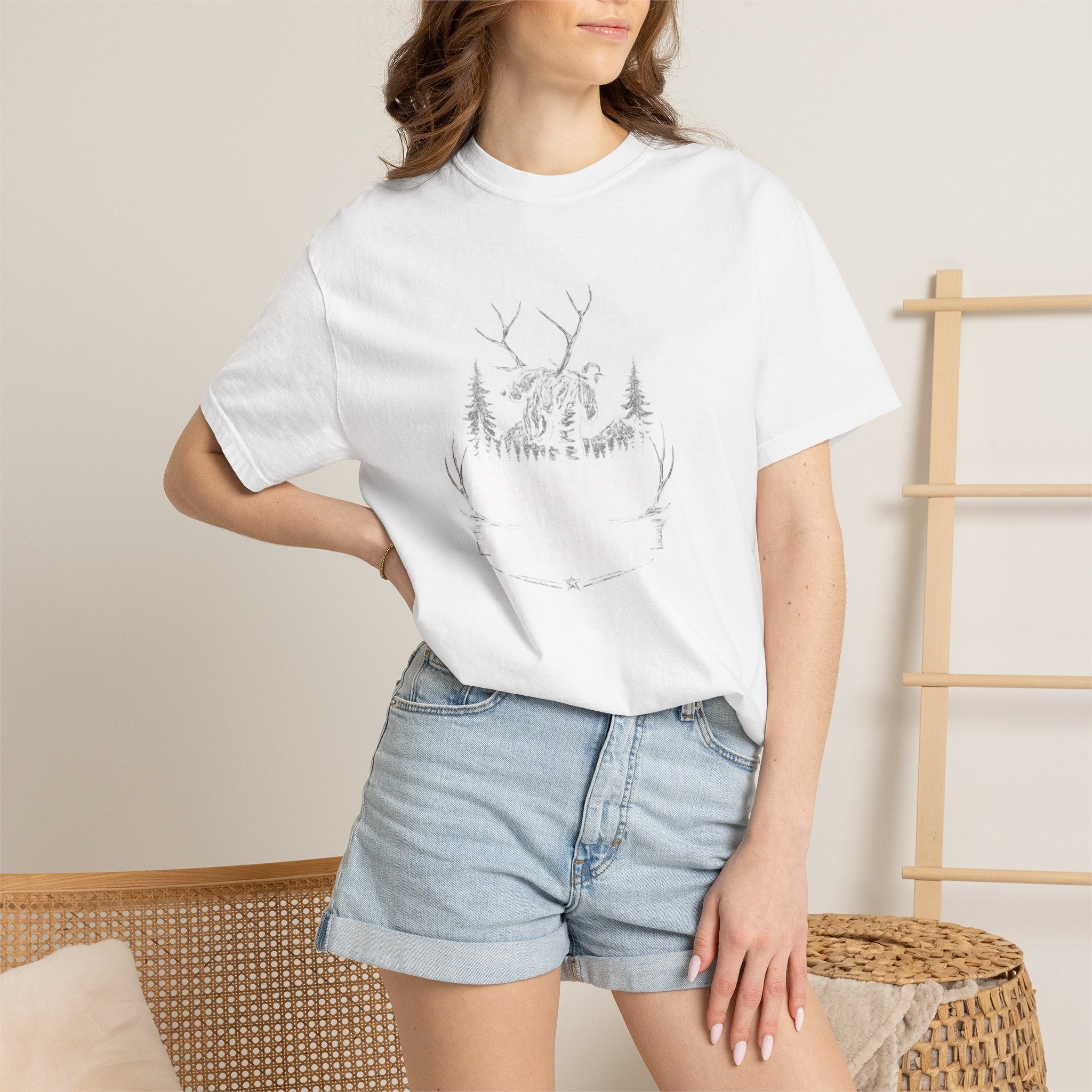 Back country elk pack out T-Shirt — Minimal Woodland Antler Graphic