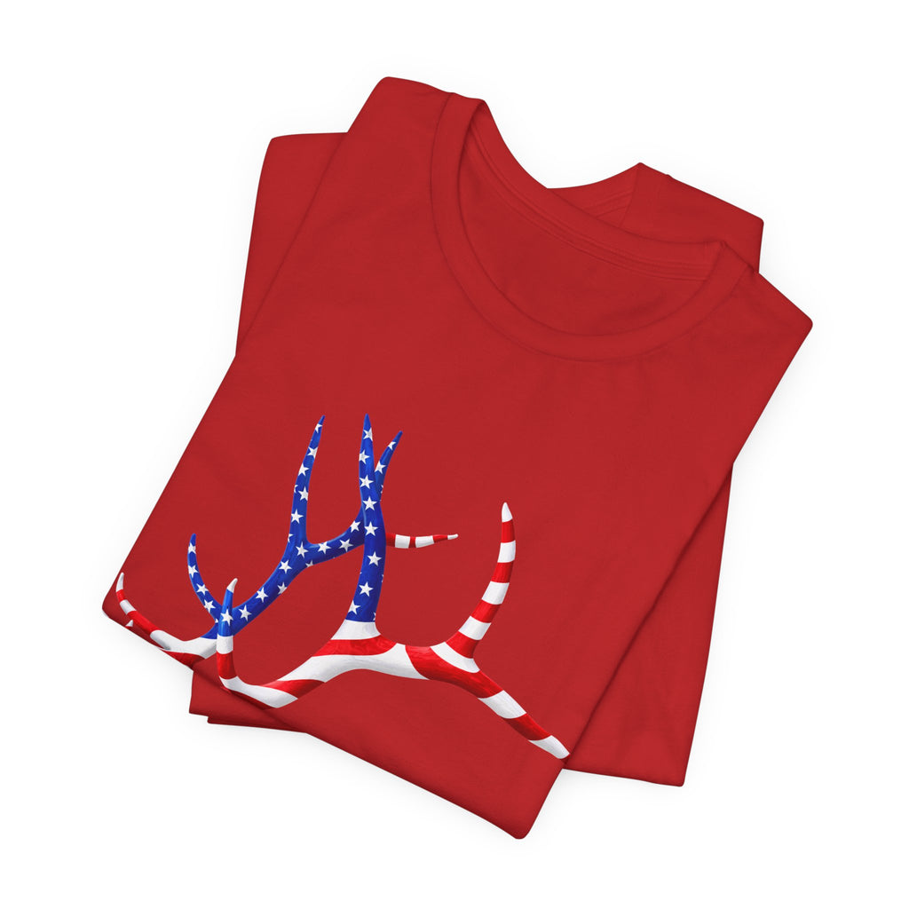 American Flag Elk Antlers T-Shirt — Patriotic Hunting Tee