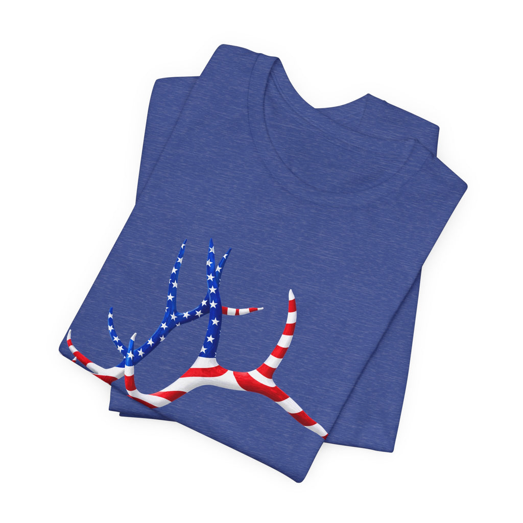 American Flag Elk Antlers T-Shirt — Patriotic Hunting Tee