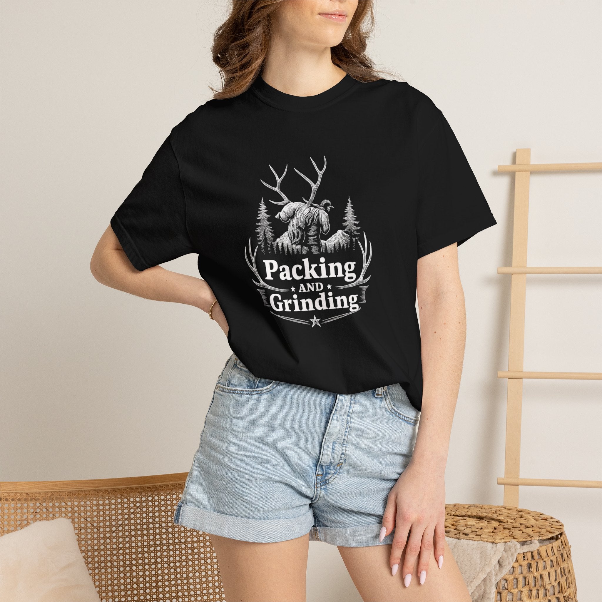 Back country elk pack out T-Shirt — Minimal Woodland Antler Graphic