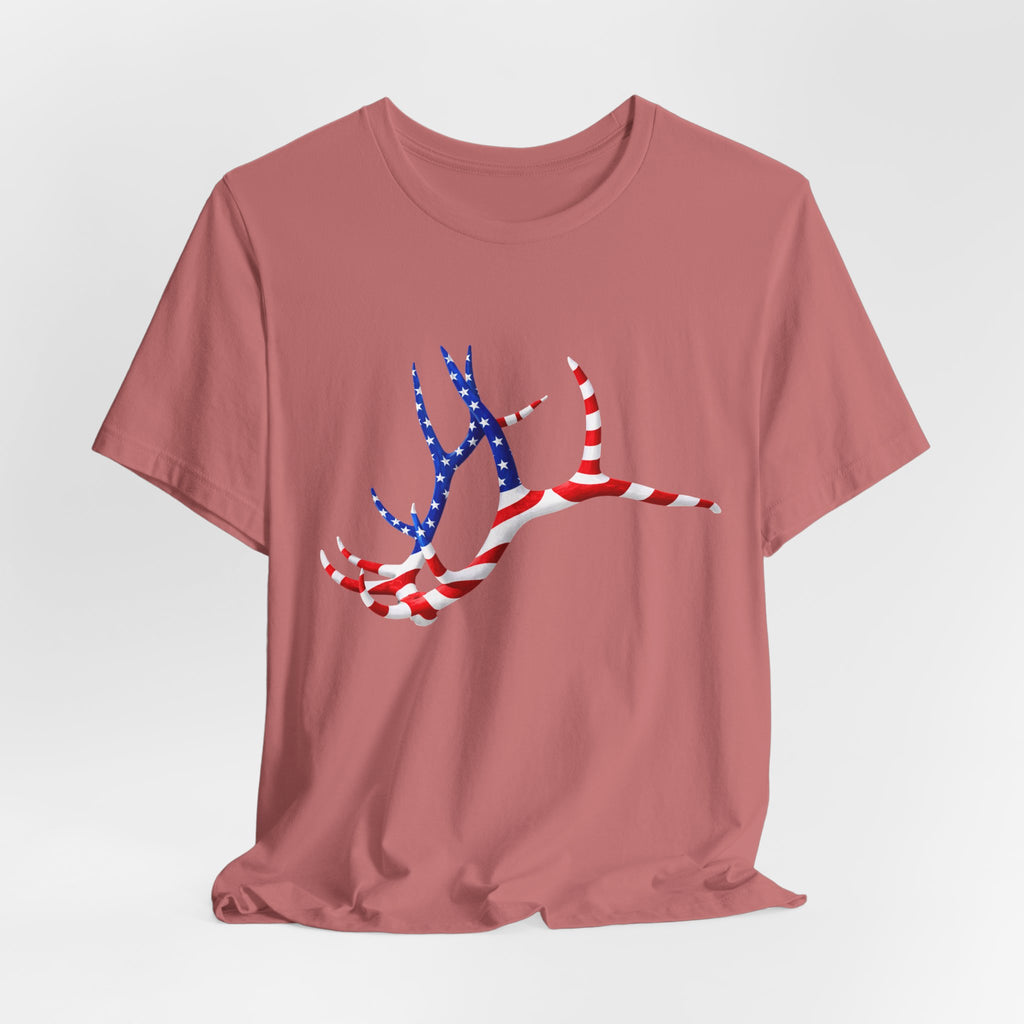 American Flag Elk Antlers T-Shirt — Patriotic Hunting Tee