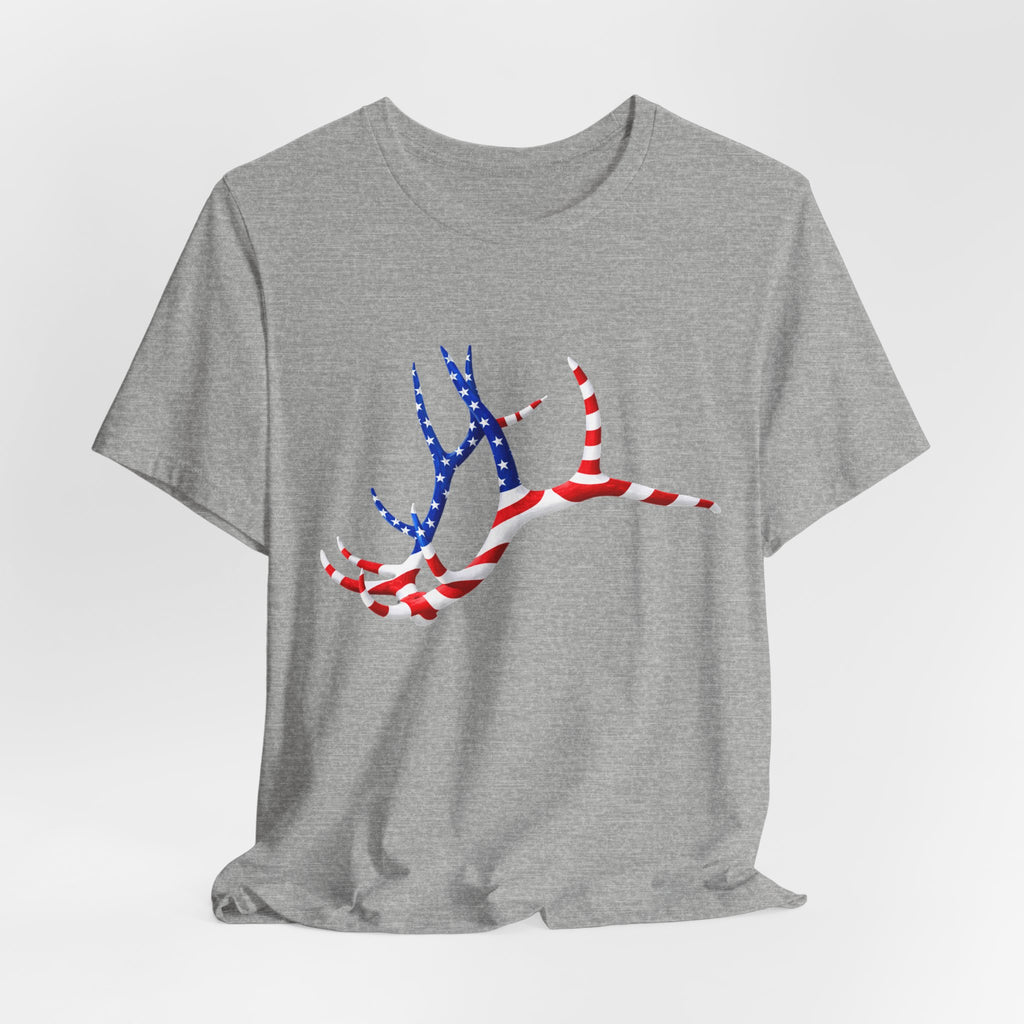 American Flag Elk Antlers T-Shirt — Patriotic Hunting Tee