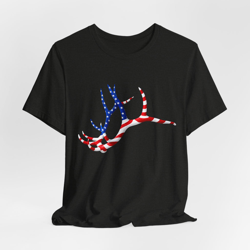 American Flag Elk Antlers T-Shirt — Patriotic Hunting Tee