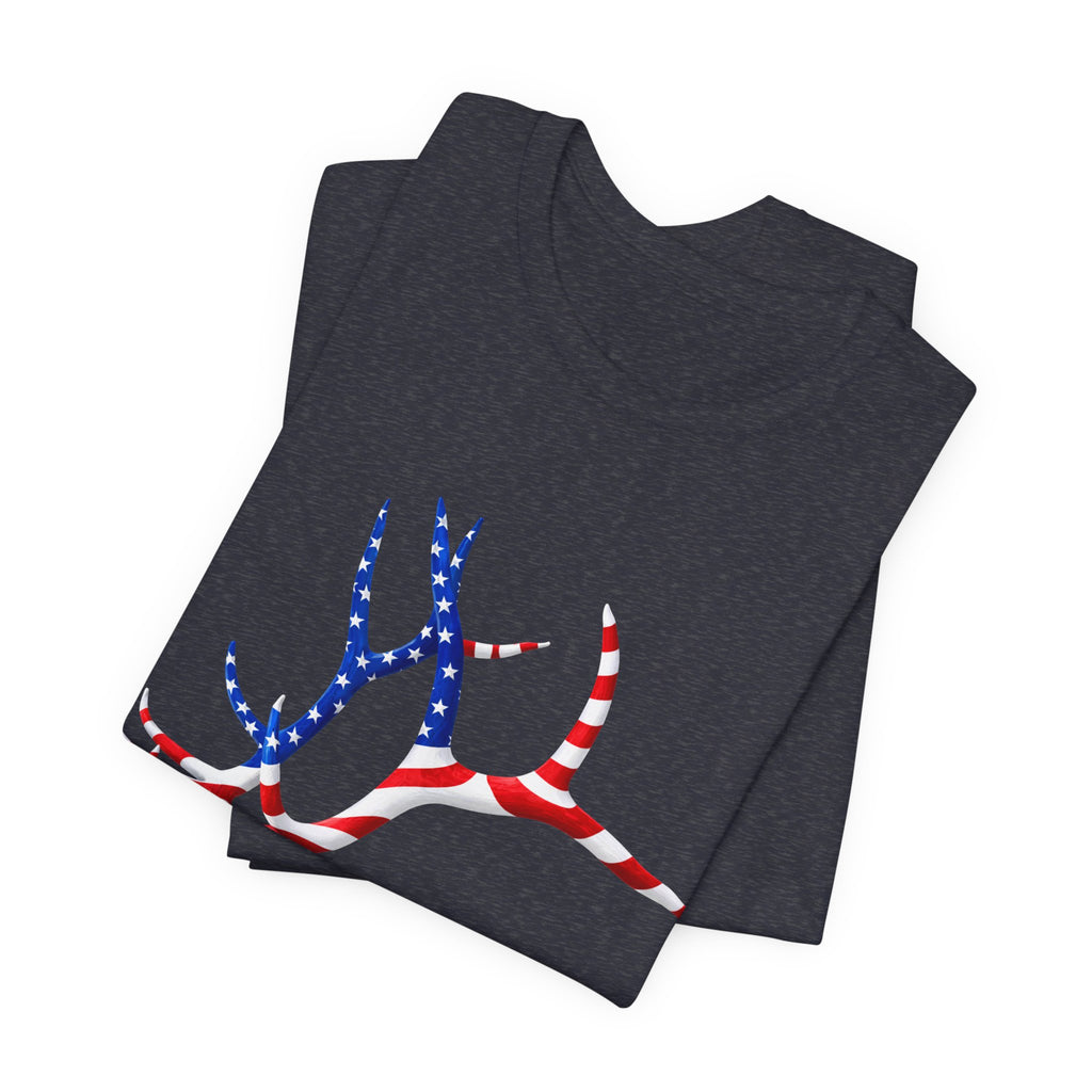 American Flag Elk Antlers T-Shirt — Patriotic Hunting Tee