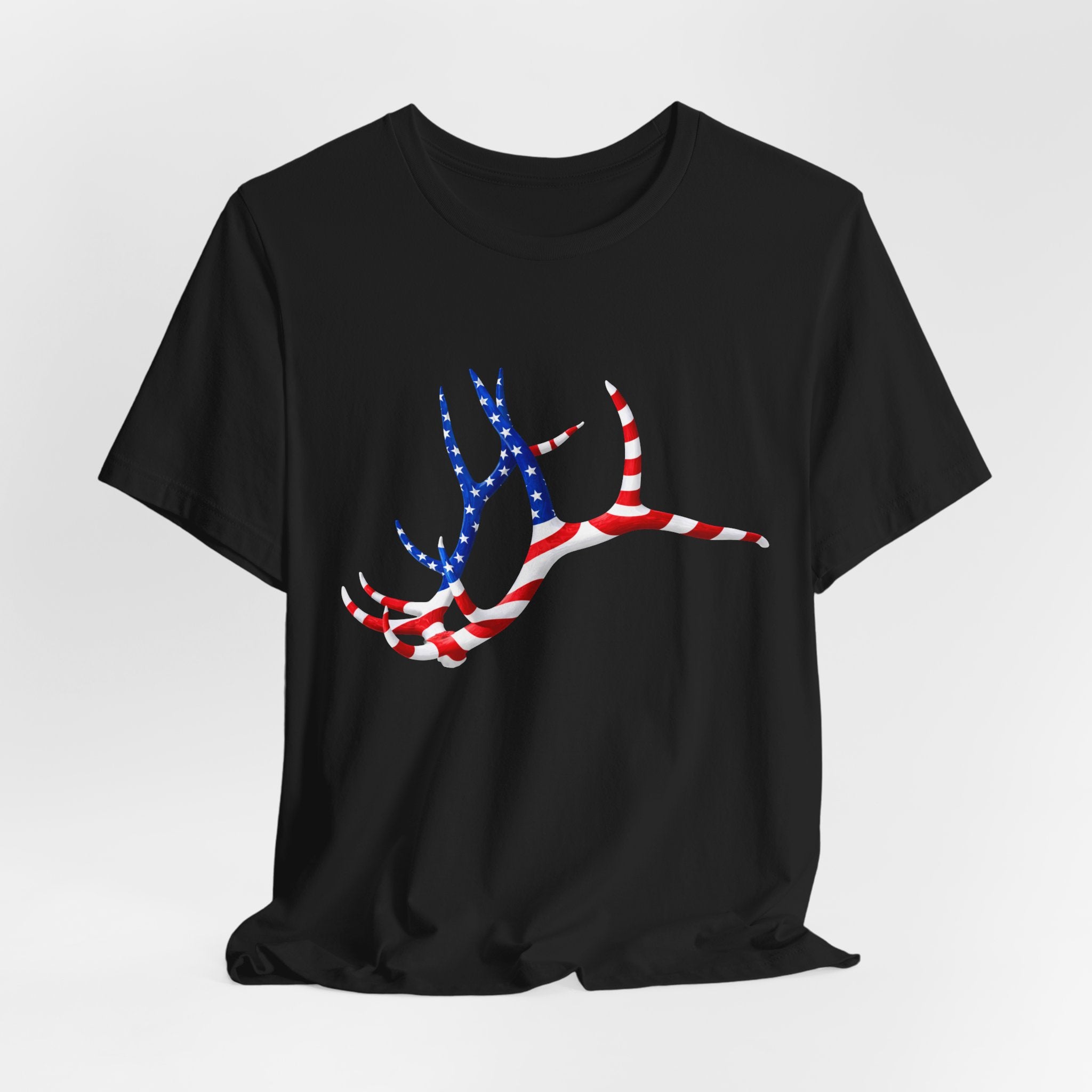 American Flag Elk Antlers T-Shirt — Patriotic Hunting Tee