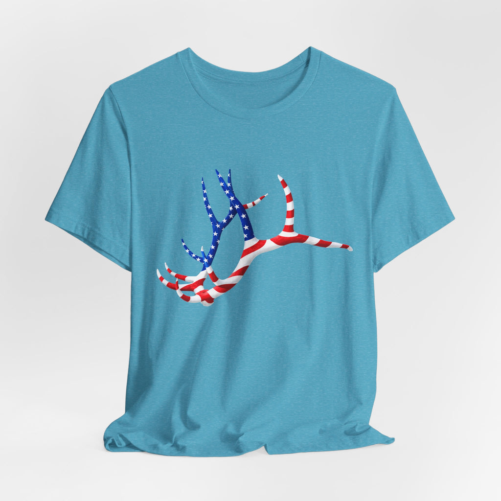 American Flag Elk Antlers T-Shirt — Patriotic Hunting Tee