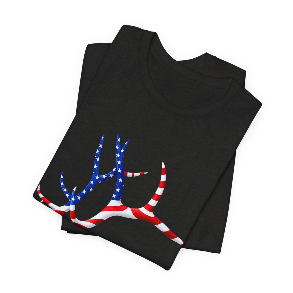 American Flag Elk Antlers T-Shirt — Patriotic Hunting Tee
