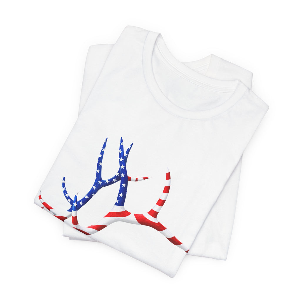 American Flag Elk Antlers T-Shirt — Patriotic Hunting Tee