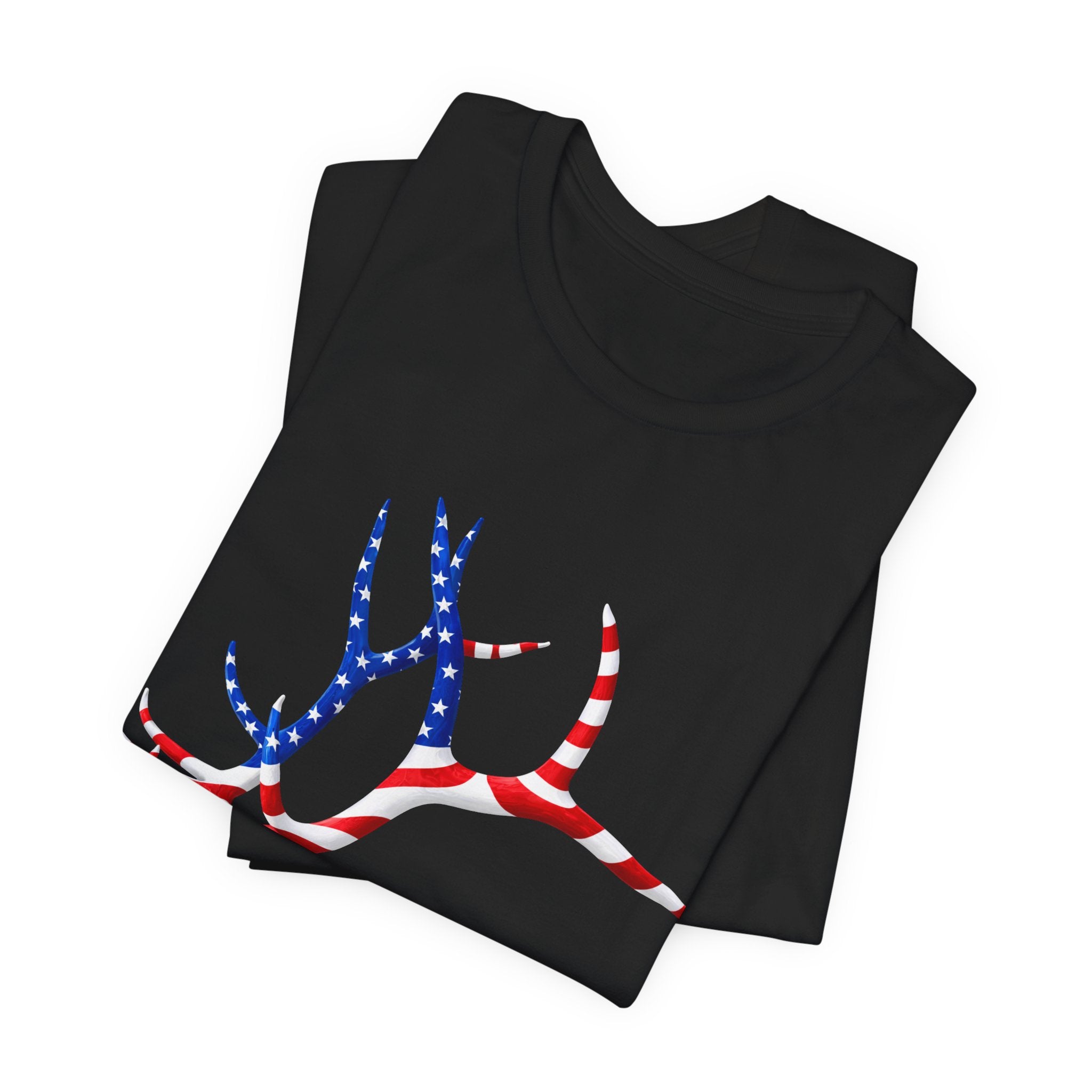 American Flag Elk Antlers T-Shirt — Patriotic Hunting Tee