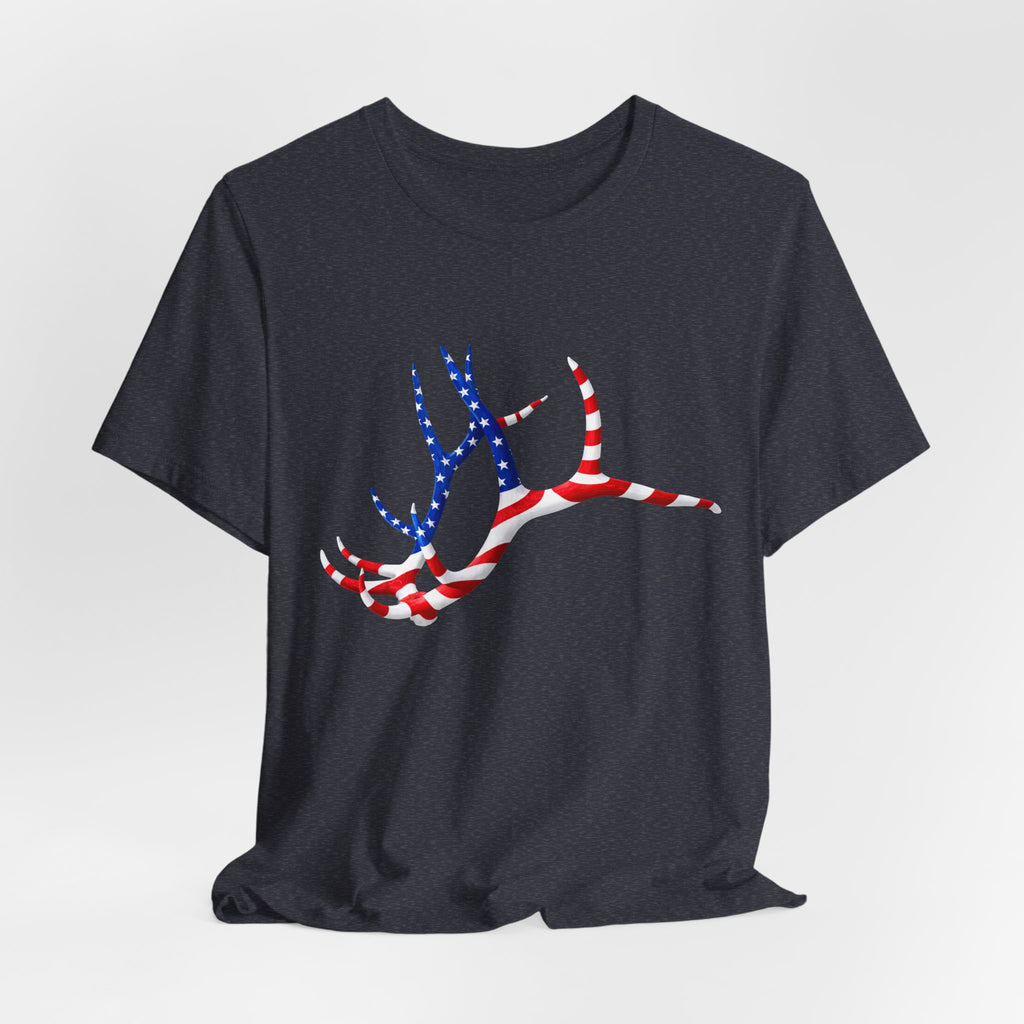 American Flag Elk Antlers T-Shirt — Patriotic Hunting Tee
